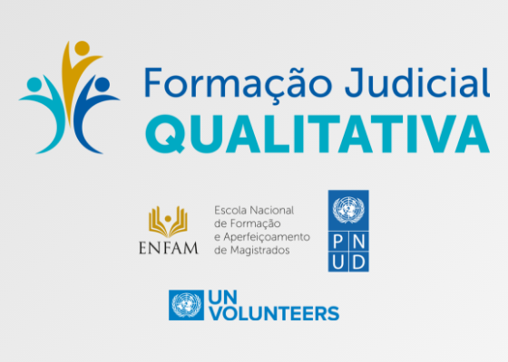 Logo da Formação Judicial Qualitativa acompanhada das logos da Enfam, PNUD e UN Volunteers.