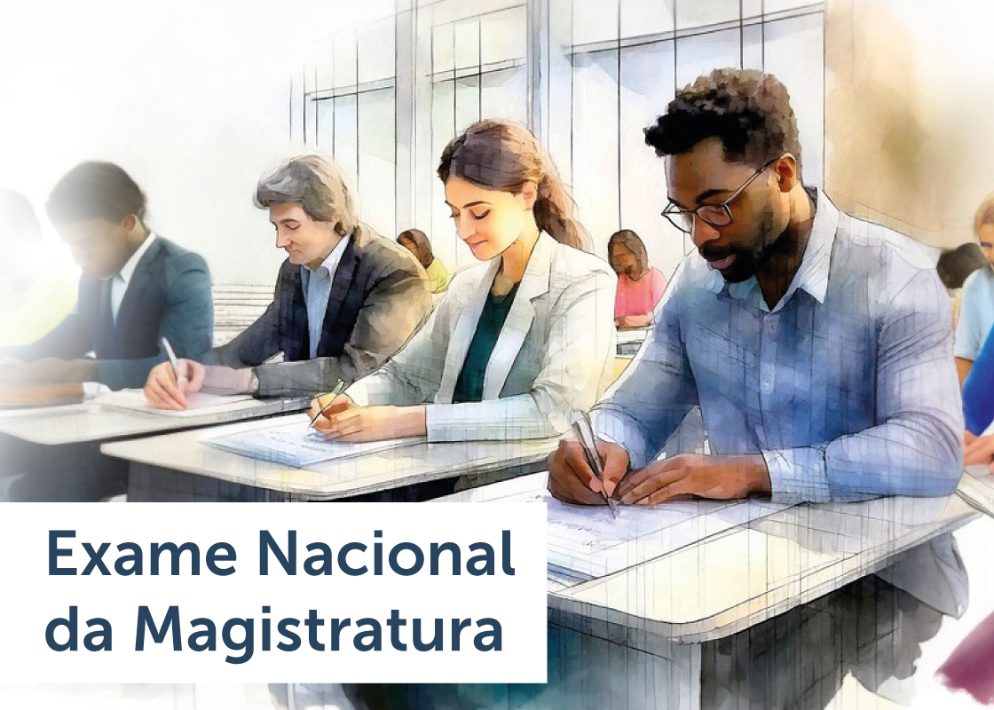 Imagem ilustrativa com homens e mulheres fazendo uma prova